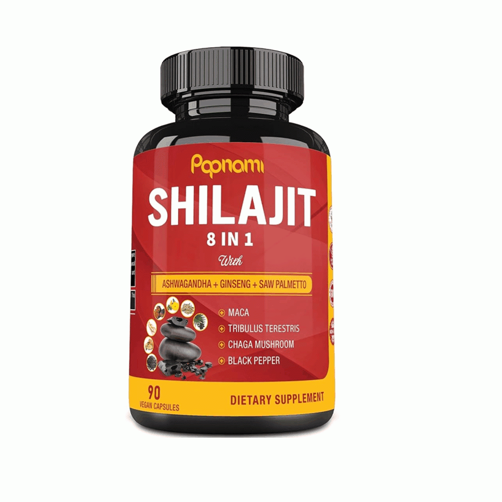 Popnami Shilajit 8-in-1 Enhanced Vitality & Strength With Ashwagandha Ginseng Maca & More | 90 Vegan Capsules