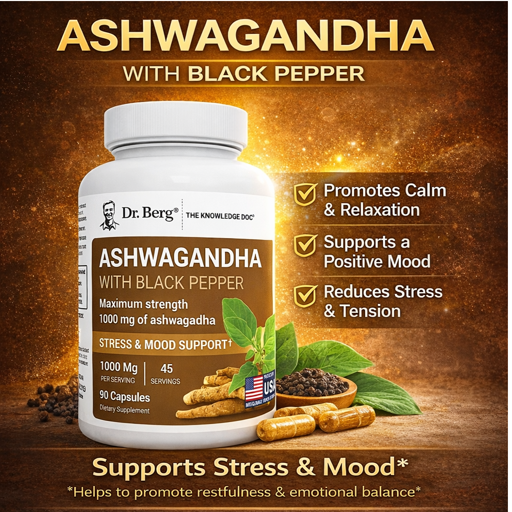 Dr Berg Ashwagandha with Black Pepper | Mood Support – 90 Capsules