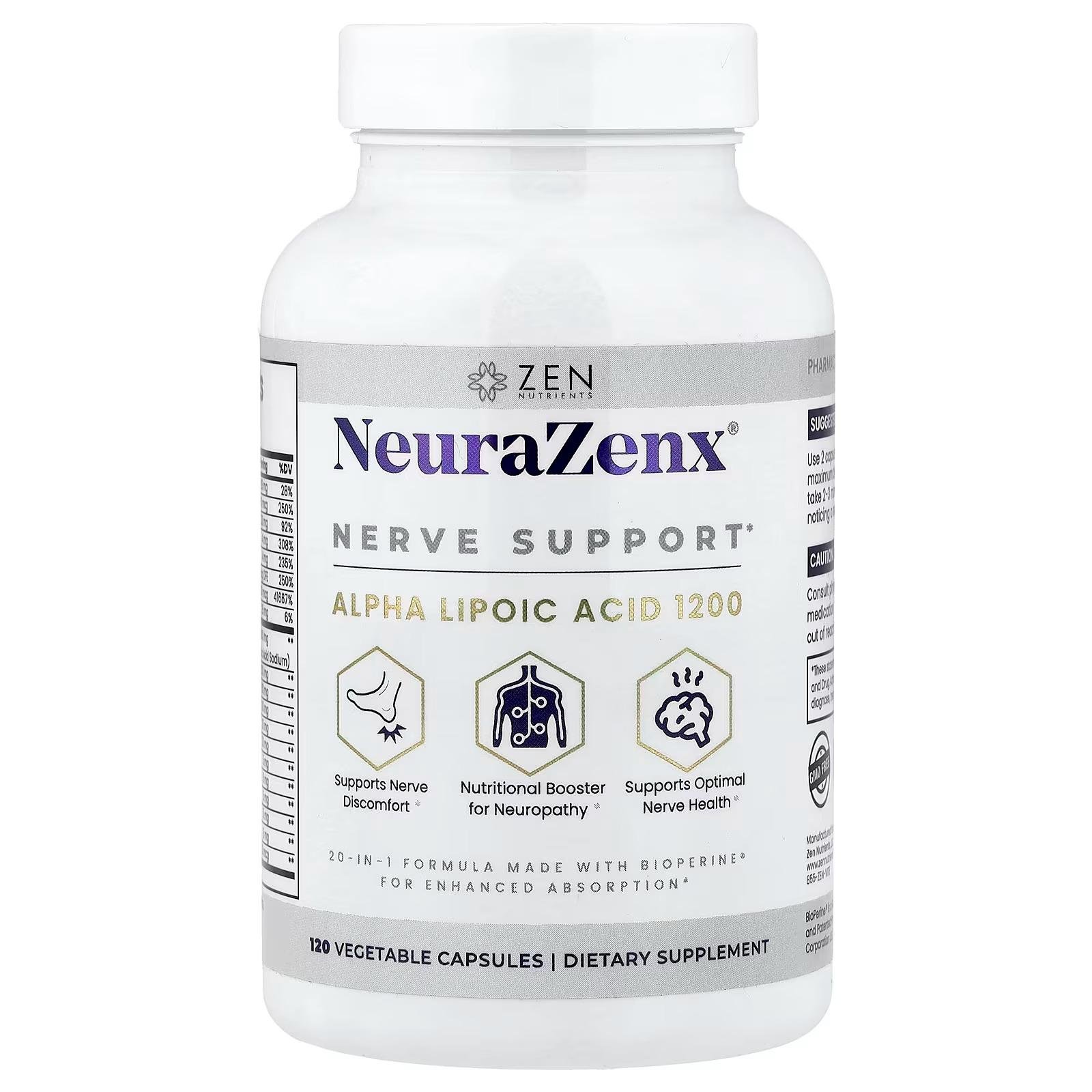 Zen Nutrients NeuraZenx Nerve Support Supplement – 120 Veg Capsules