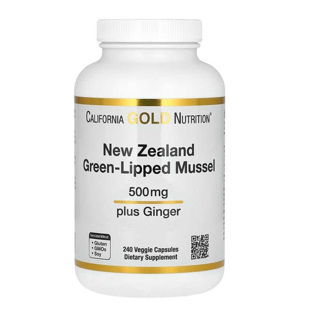 California Gold Nutrition New Zealand Green-Lipped Mussel with Ginger Extract 500 Mg 240 Veggie Capsules