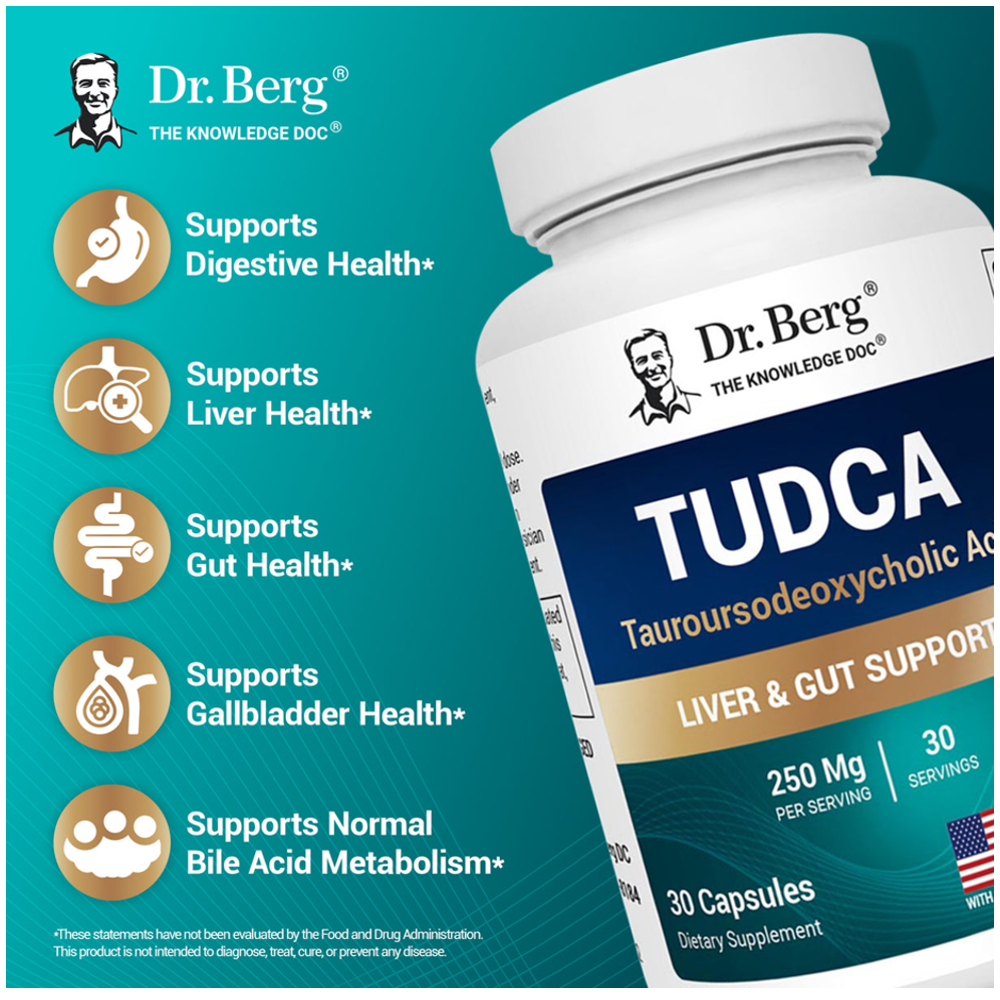 Dr Berg Tudca – 250 Mg of Tauroursodeoxycholic Acid | Liver Gut Support – 30 Capsules