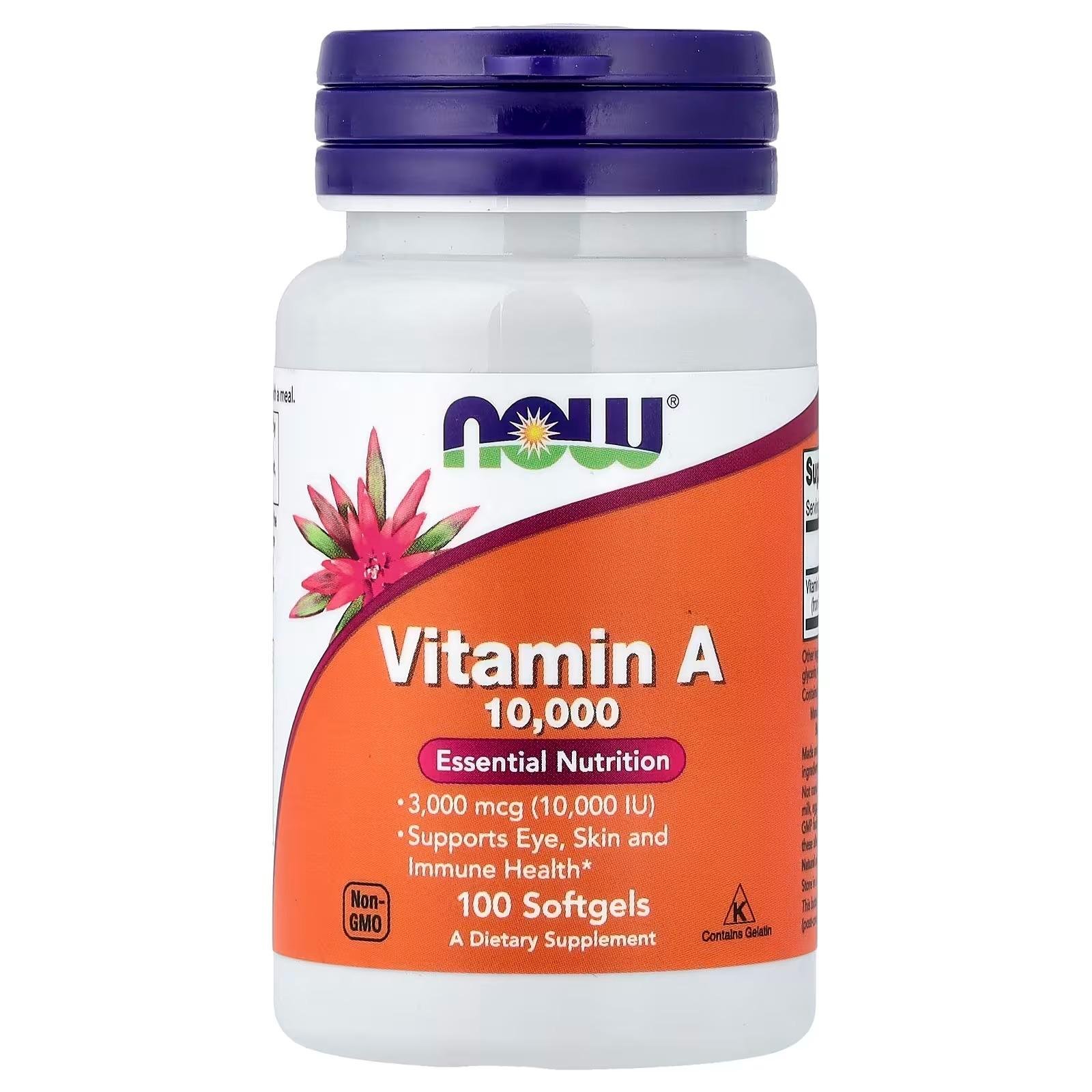 NOW Foods Vitamin A Supports Eye Health and Immune Health 3000 mcg (10000 IU) 100 Softgels
