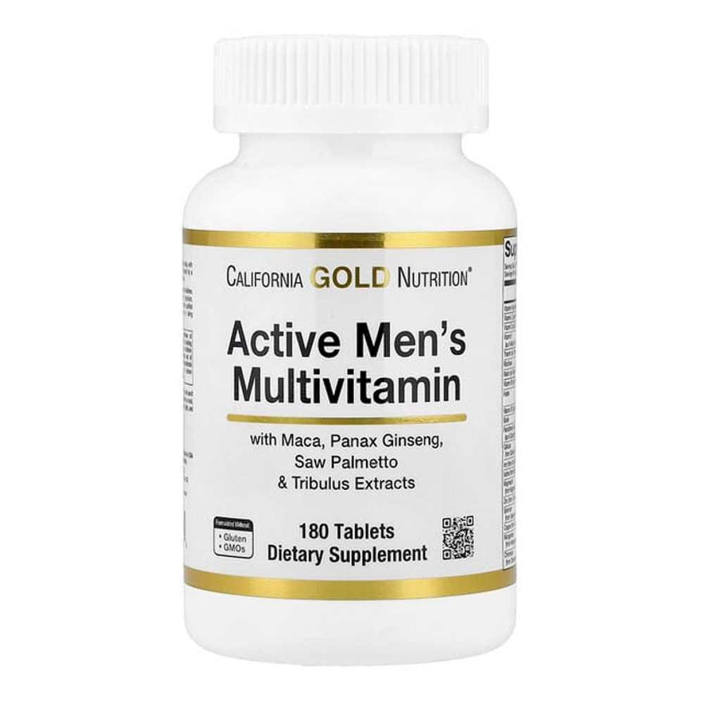 California Gold Nutrition, Active Men's Multivitamin with Panax Ginseng Extract Maca Saw Palmetto and Tribulus 180 Tablets