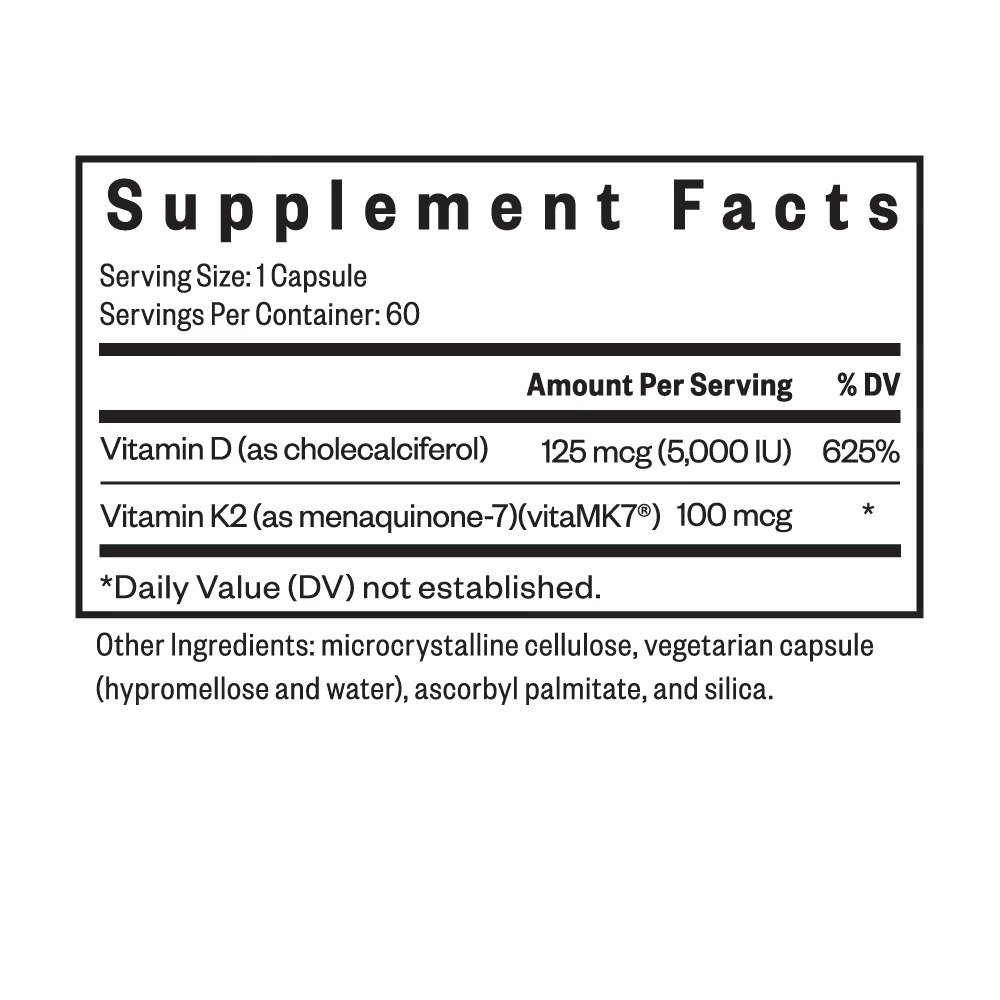 Seeking Health Vitamin D3 + K2 5000IU 60 Capsules thumbnail 3