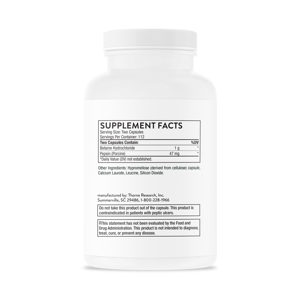 Thorne Betaine Hcl & Pepsin 225 Capsules Pakistan thumbnail 2