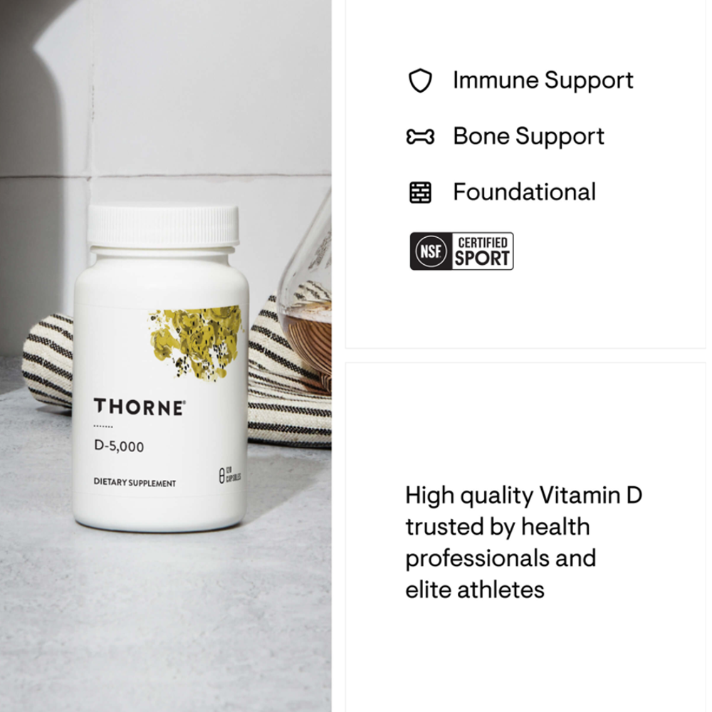 Thorne Vitamin D-5,000 - Nsf Certified for Sport - 60 Capsules thumbnail 2