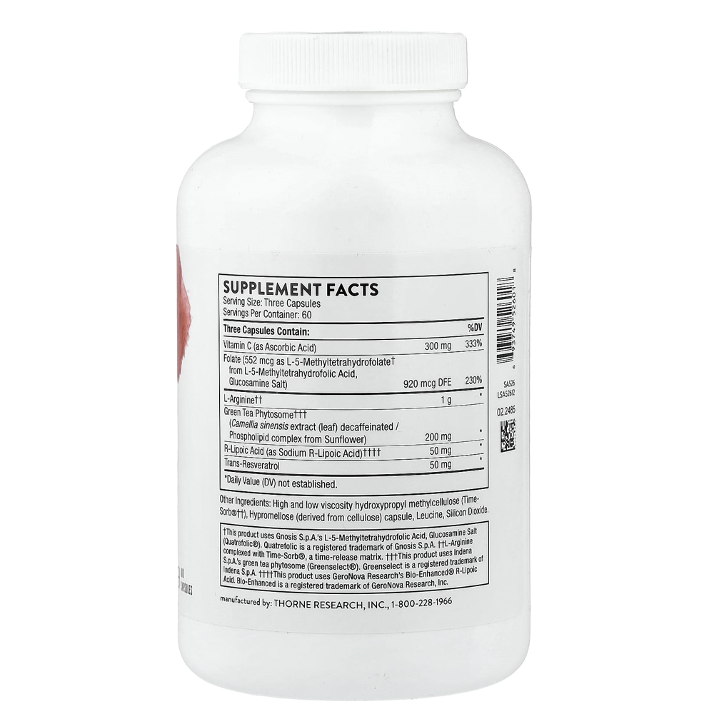 Thorne L-Arginine Plus with Nutrients for Added Support - 180 Capsules thumbnail 3