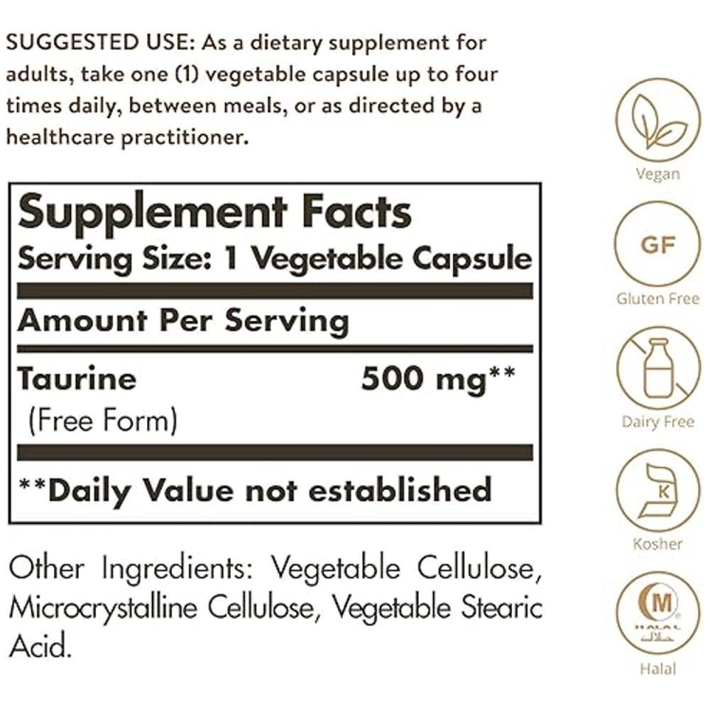 Solgar Taurine 500mg - Antioxidant Supplement thumbnail 2