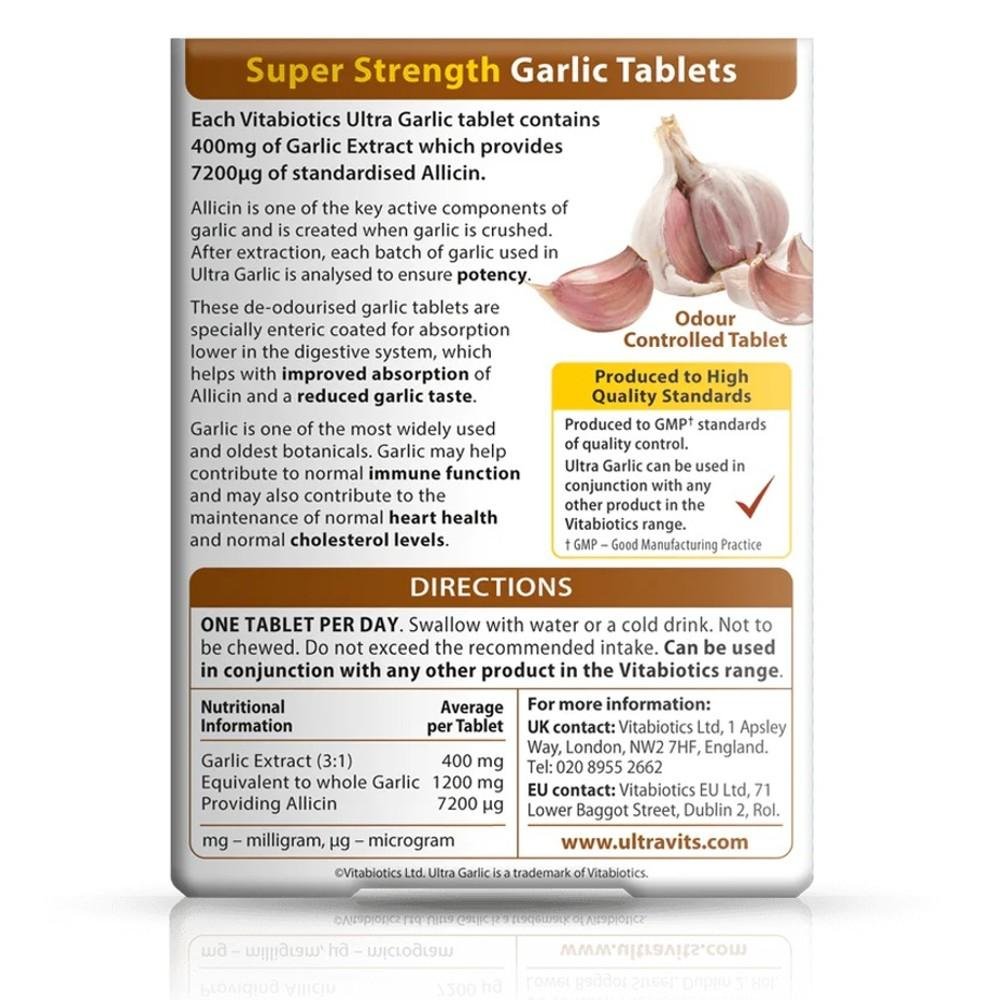 Vitabiotics Ultra Garlic 400mg - Super Strength, Odorless Extract thumbnail 2