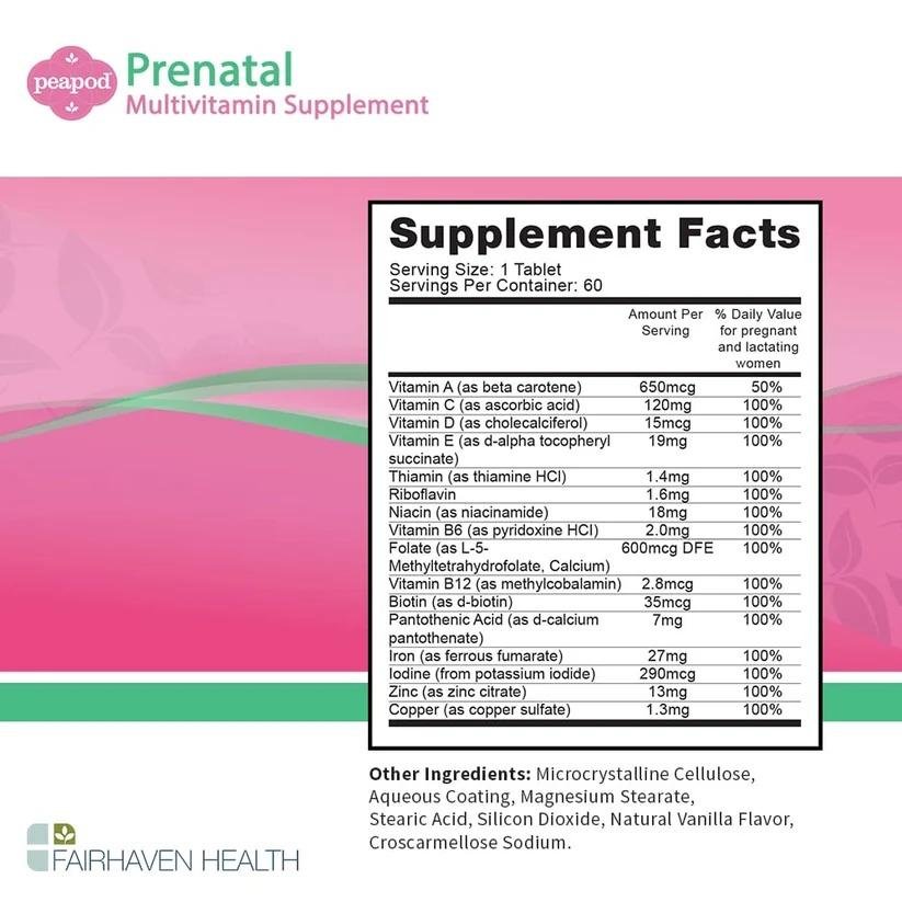 Fairhaven Health Peapod Prenatal Multivitamin Supplement 60 Tablets thumbnail 4