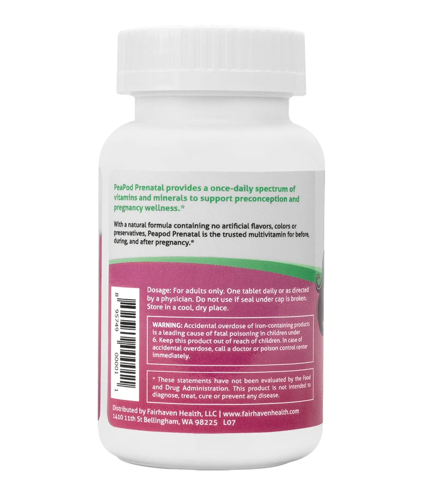 Fairhaven Health Peapod Prenatal Multivitamin Supplement 60 Tablets thumbnail 2