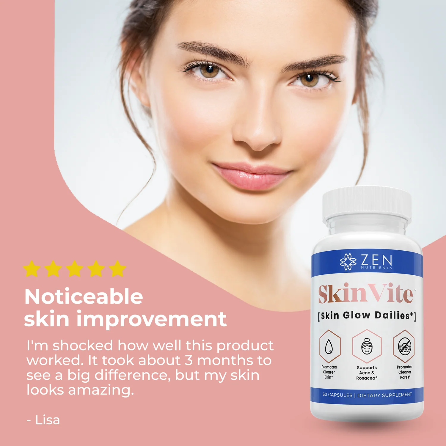 Zen Nutrients SkinVite Hormonal Breakouts & Clear Skin Support 60 Capsules thumbnail 3