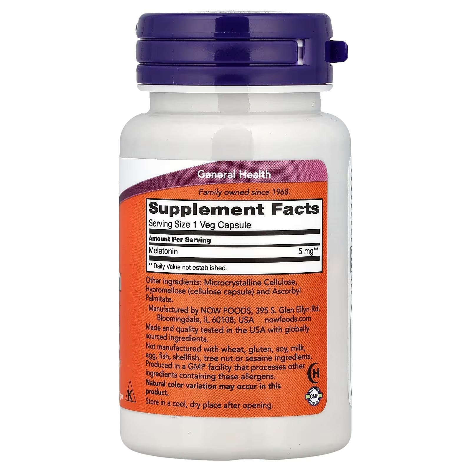 NOW Foods Melatonin 5 mg Free Radical Scavenger Gastrointestinal Support 60 Veg Capsules thumbnail 2