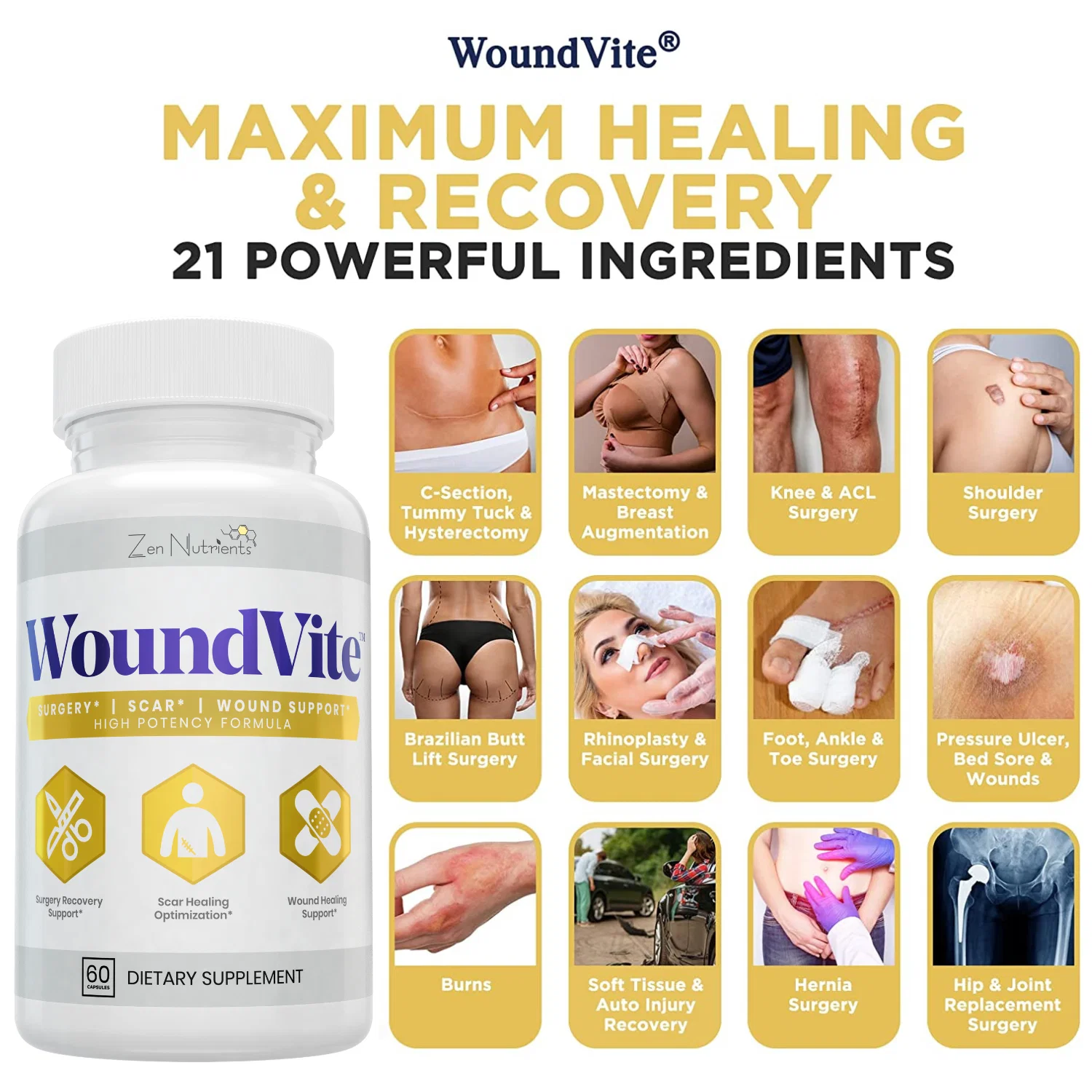 Zen Nutrients WoundVite Pre & Post Surgery Support 60 Vegan Capsules thumbnail 4