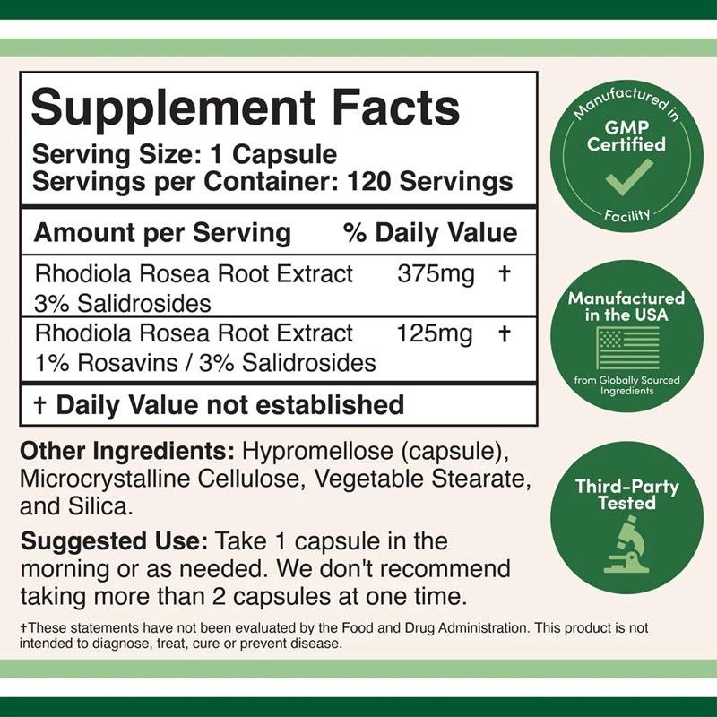Rhodiola Rosea Exctract Supplement 500 Mg thumbnail 4
