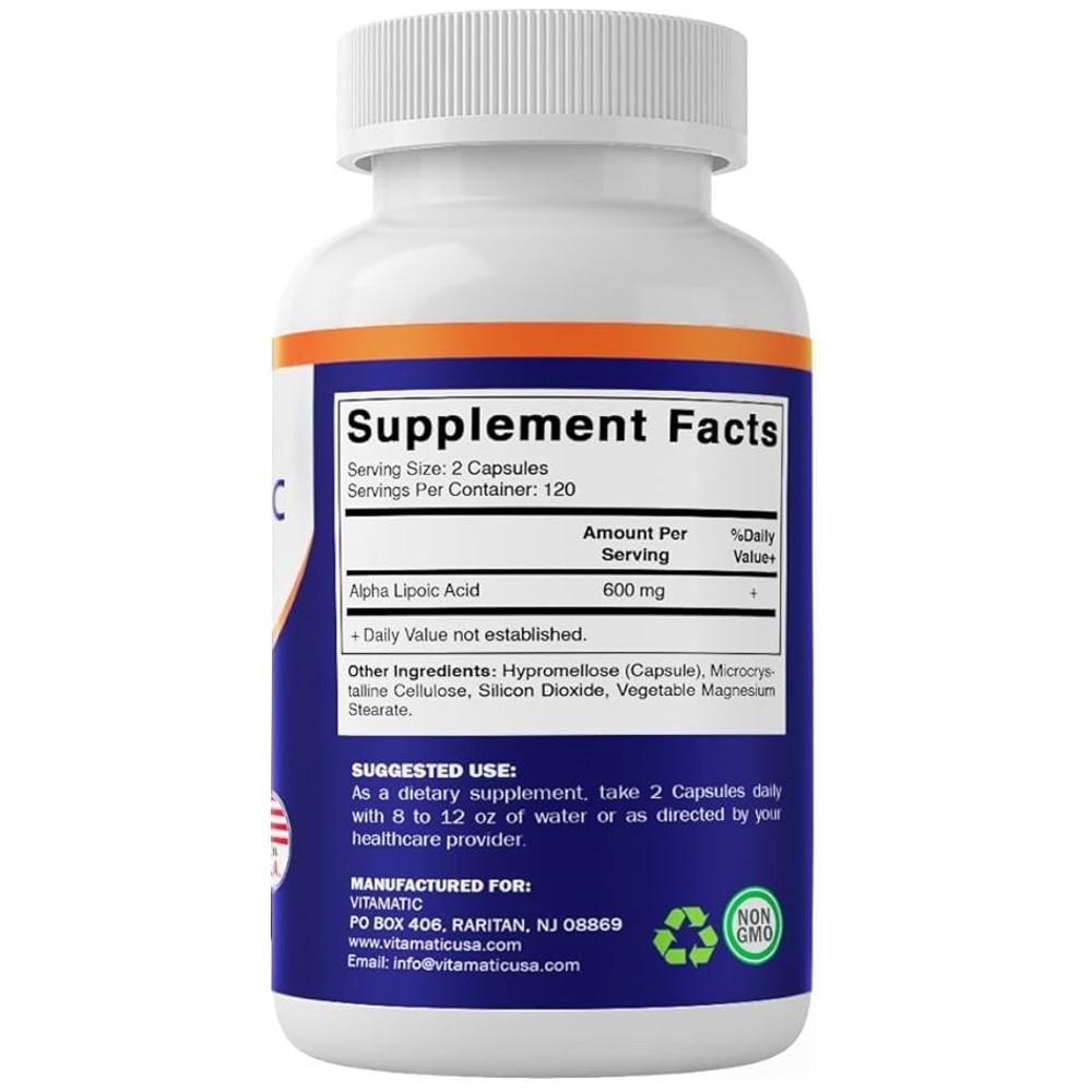 Vitamatic Alpha Lipoic Acid 600mg - Powerful Antioxidant Support thumbnail 2