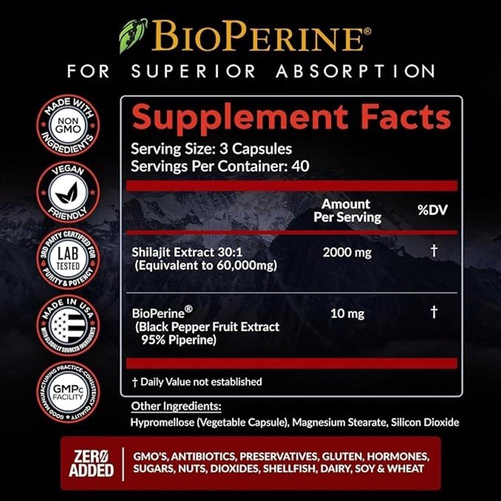 Rainbow Nutrients Shilajit with BioPerine® – Himalayan Shilajit thumbnail 2