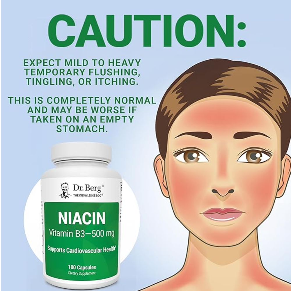 Dr Berg Niacin Flushing Form - Vitamin B3 500 Mg per Serving - 100 Capsules thumbnail 4