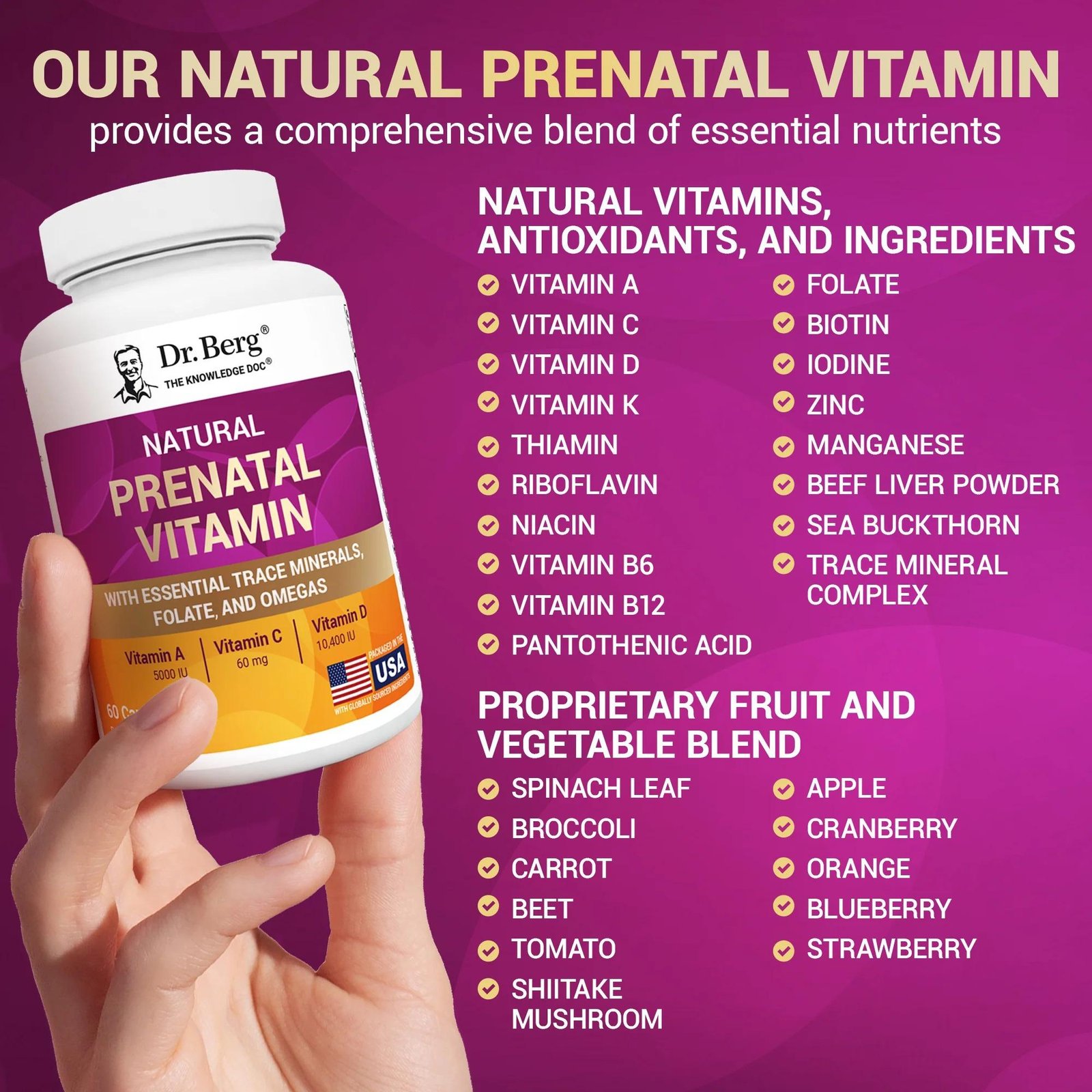Dr Berg Natural Prenatal Vitamin with Folate and Omegas – 60 Capsules thumbnail 6
