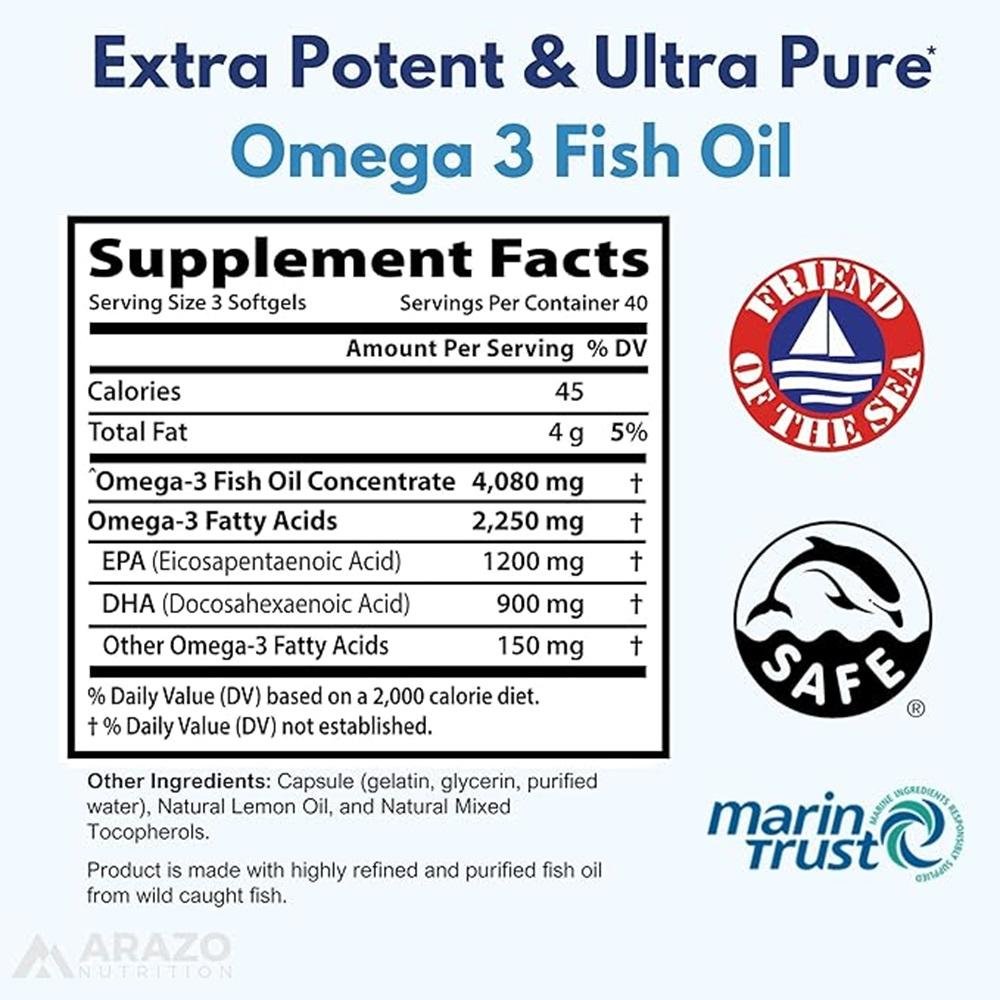 Arazo Nutrition Omega-3 Fish Oil 4080mg - Triple Strength thumbnail 2