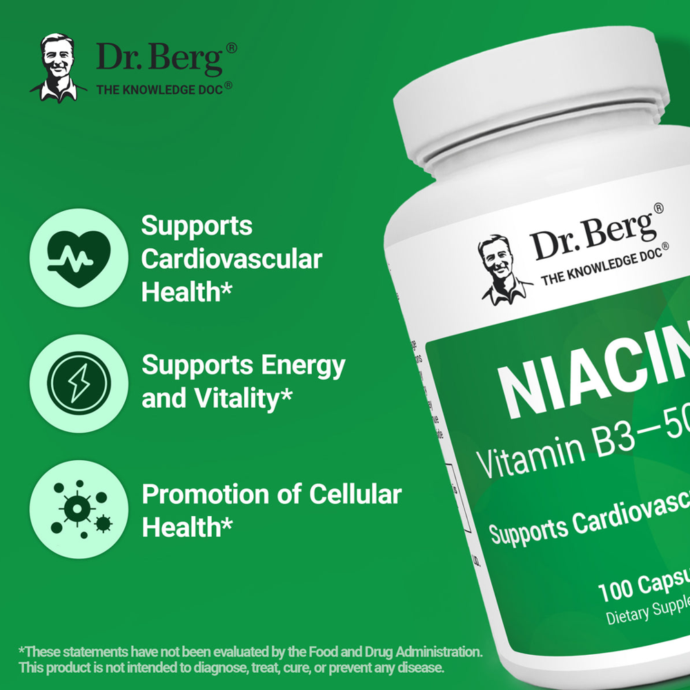 Dr Berg Niacin Flushing Form - Vitamin B3 500 Mg per Serving - 100 Capsules thumbnail 2