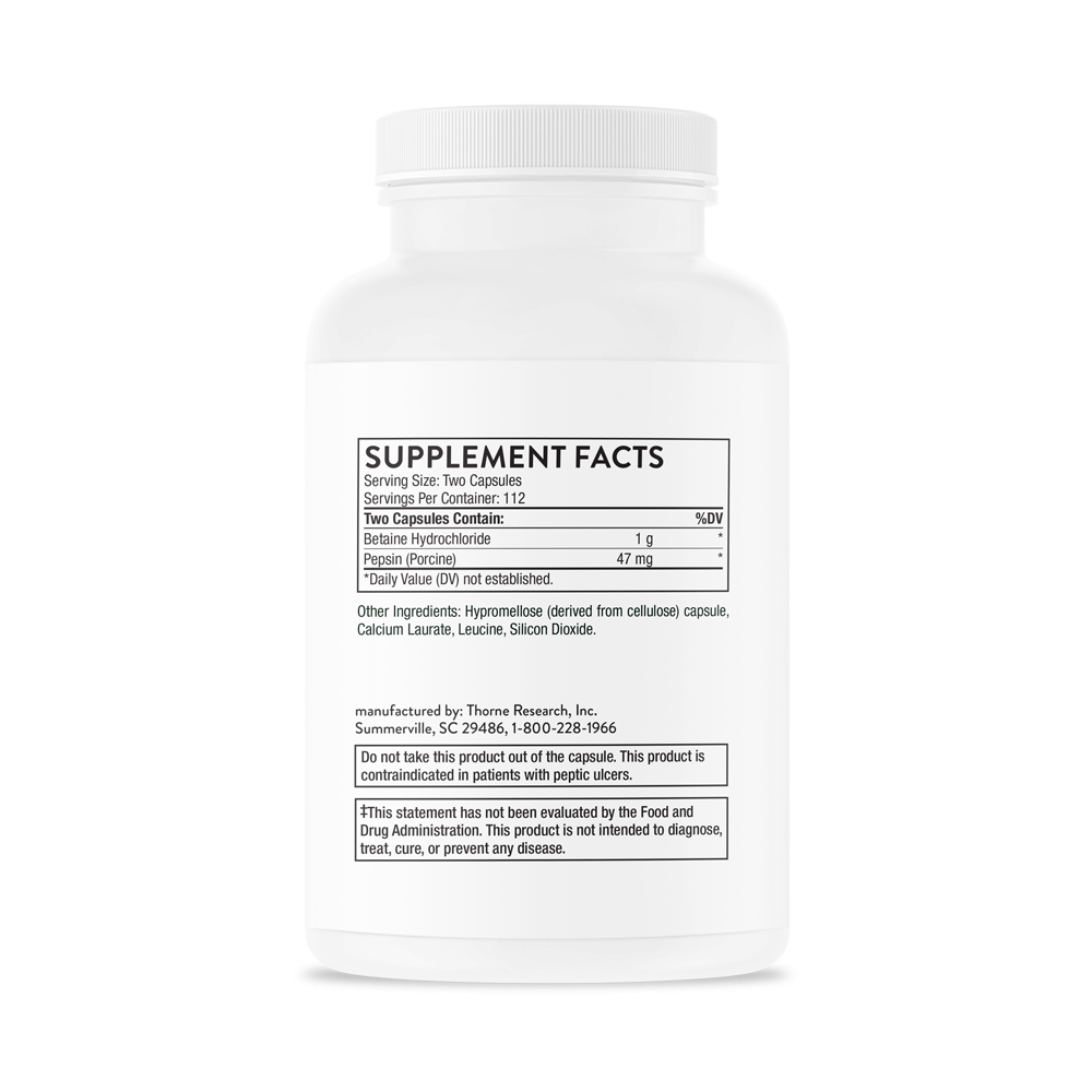 Thorne Betaine HCL & Pepsin - 225 Capsules thumbnail 3