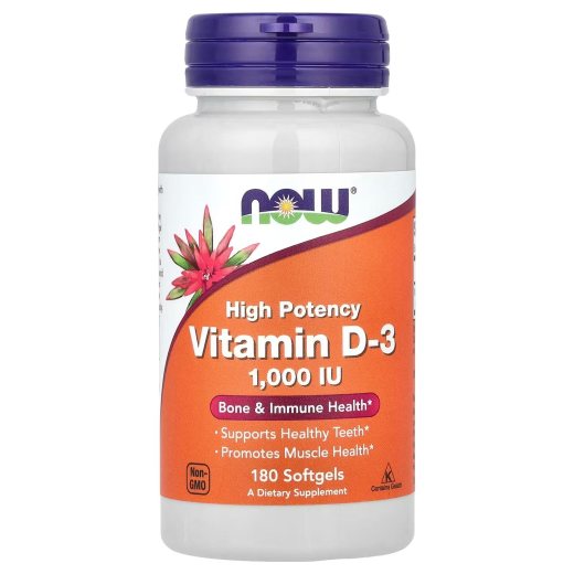 NOW Foods , Vitamin D-3 1,000 IU, High Potency, Structural support 180 Softgels