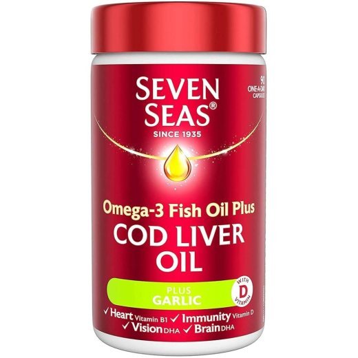 Seven Seas Cod Liver Oil Plus Garlic – Omega-3 Power Blend