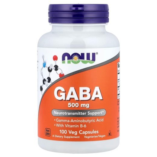 NOW Foods GABA Neurotransmitter Support With Gamma-Aminobutyric Acid 100 Veg Capsules