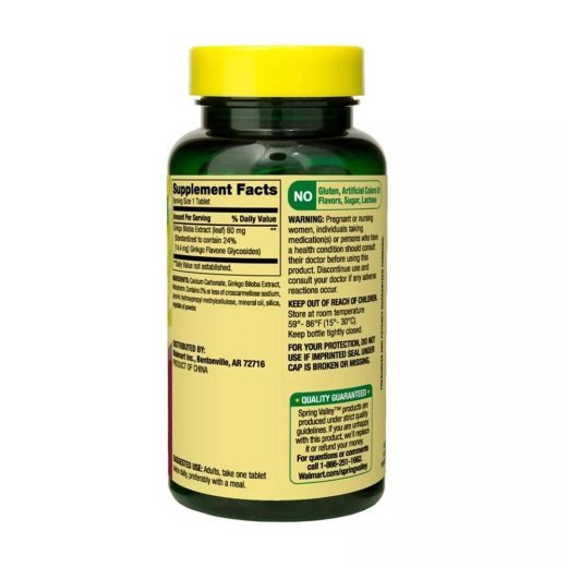 Spring Valley Ginkgo Biloba Extract 60 Mg - Capsules for General Wellness