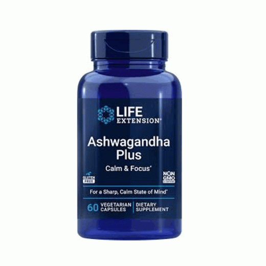 Life Extension Ashwagandha Plus Calm & Focus Stress & Mental Clarity Support 60 Capsules