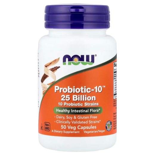 NOW Foods Probiotic-10™ 25 Billion 10 Probiotic Strains Healthy Intestinal Flora 50 Veg Capsules