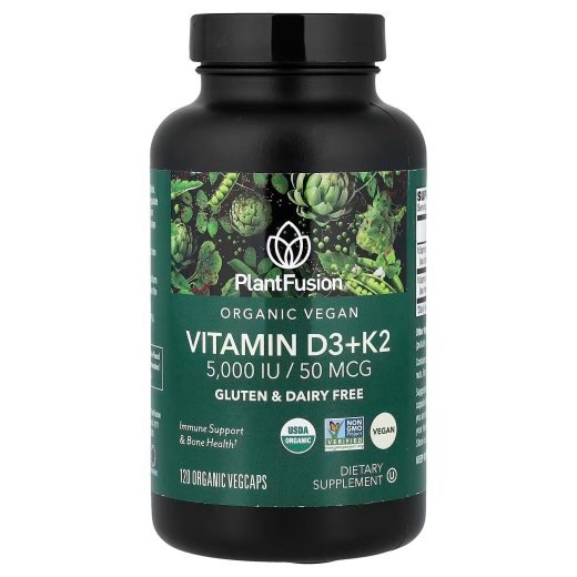 PlantFusion Organic Vitamin D3 + K2 – 120 Organic VegCaps