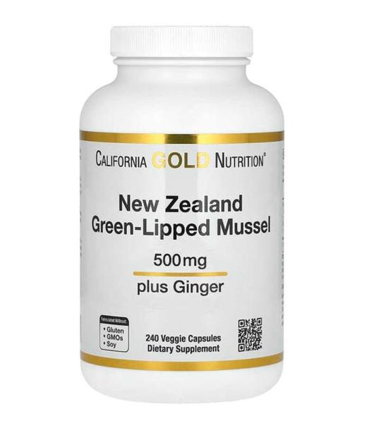 California Gold Nutrition New Zealand Green-Lipped Mussel with Ginger Extract 500 Mg 240 Veggie Capsules