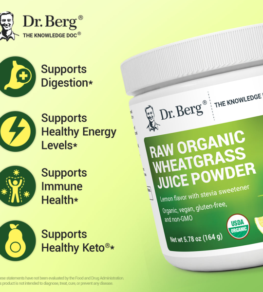 Dr Berg Raw Organic Wheatgrass Juice Powder Organic with Lemon Flavour - 164g