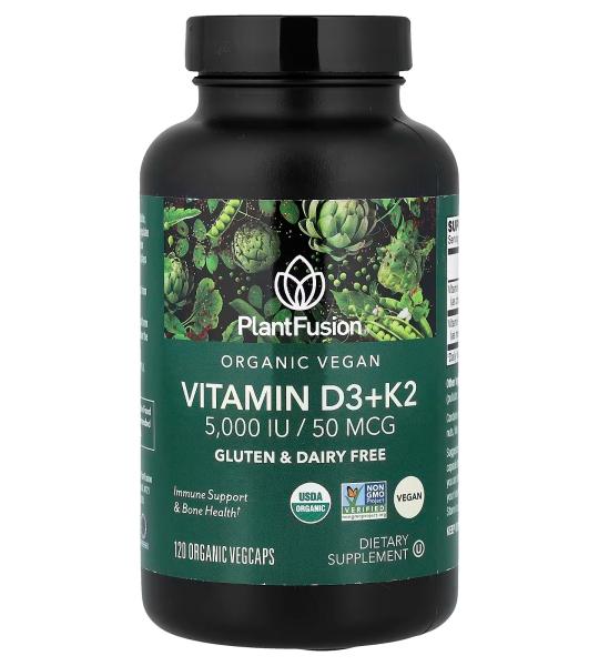 PlantFusion Organic Vitamin D3 + K2 – 120 Organic VegCaps