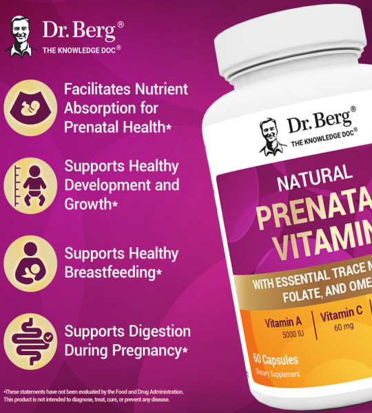Dr Berg Natural Prenatal Vitamin with Folate and Omegas – 60 Capsules