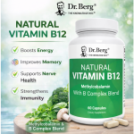 Dr Berg Natural Vitamin B12 – 1000 mcg of methylcobalamin – with B complex and magnesium – 60 capsules