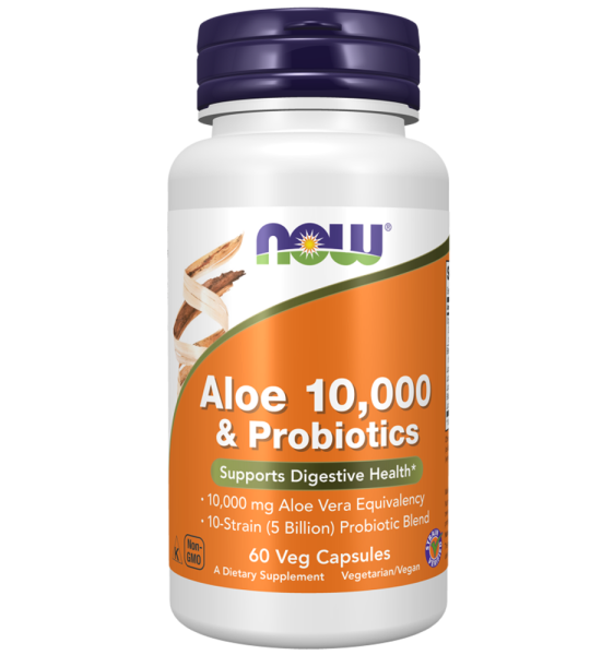 Now Aloe 10,000 & Probiotics | 60 Capsules