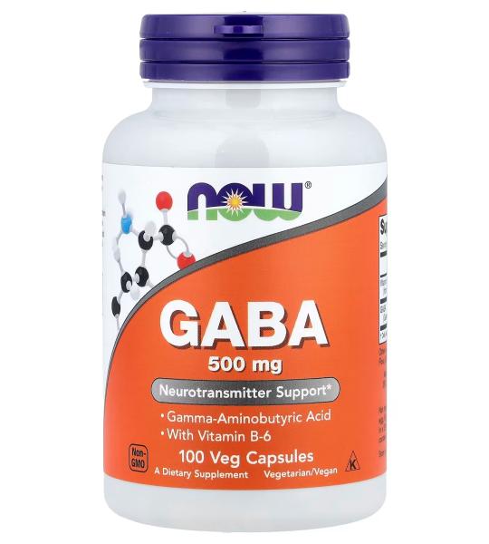 NOW Foods GABA Neurotransmitter Support With Gamma-Aminobutyric Acid 100 Veg Capsules