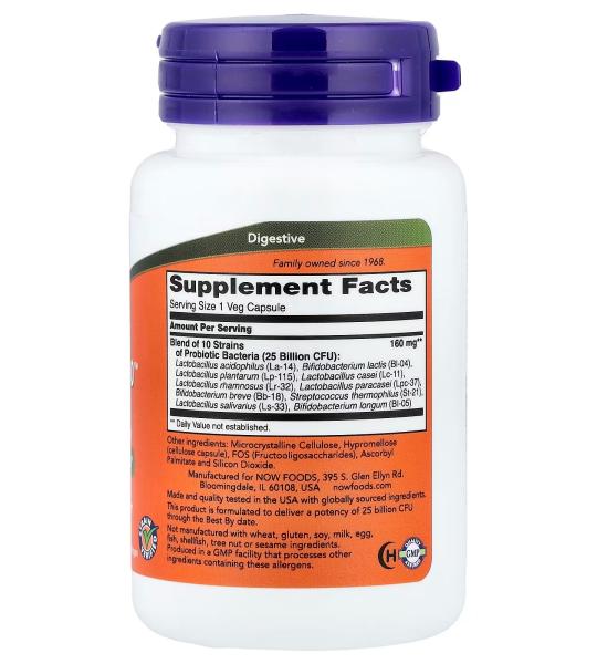 NOW Foods Probiotic-10™ 25 Billion 10 Probiotic Strains Healthy Intestinal Flora 50 Veg Capsules