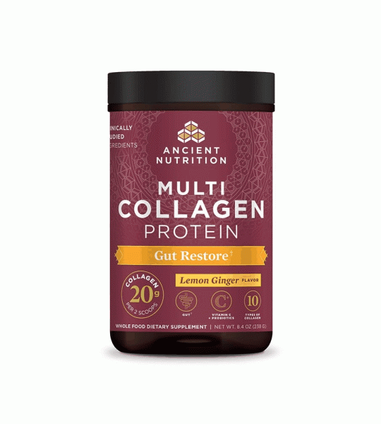 Ancient Nutrition Multi Collagen Protein | Gut Restore | Lemon Ginger Flavor | Whole Food Dietary Supplement