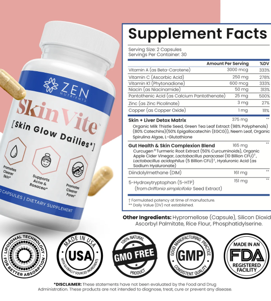 Zen Nutrients SkinVite Hormonal Breakouts & Clear Skin Support 60 Capsules
