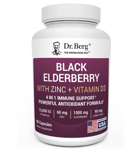 Dr Berg Black Elderberry with Vitamin D3 & Zinc | Immune Support – 90 Capsules