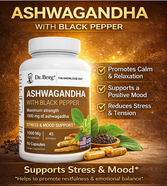 Dr Berg Ashwagandha with Black Pepper | Mood Support – 90 Capsules