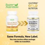 California Gold Nutrition, Active Men's Multivitamin with Panax Ginseng Extract Maca Saw Palmetto and Tribulus 180 Tablets