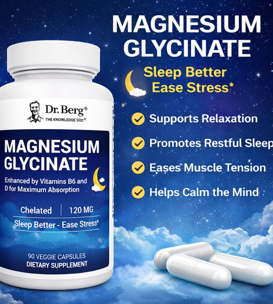 Dr Berg Magnesium Glycinate Natural Vitamin D3, 90 Caps | Sleep Support