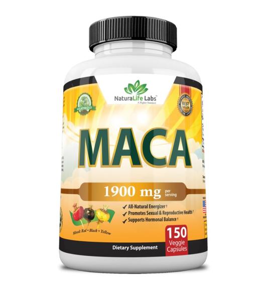 NaturaLife Labs Maca 1900mg - Natural Energizer & Hormonal Support, 150 Veggie Capsules