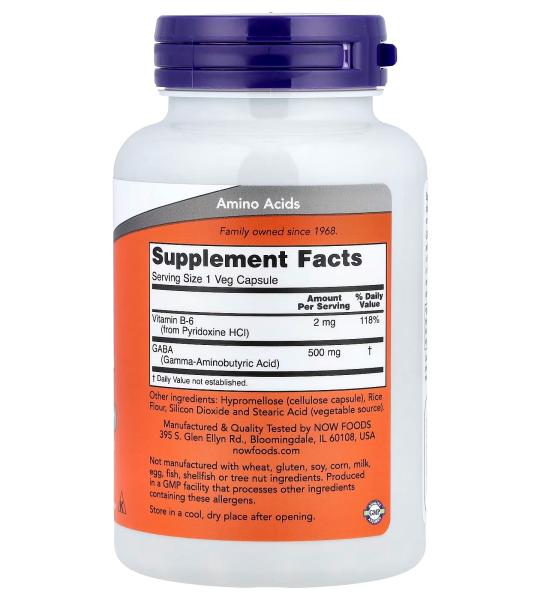 NOW Foods GABA Neurotransmitter Support With Gamma-Aminobutyric Acid 100 Veg Capsules
