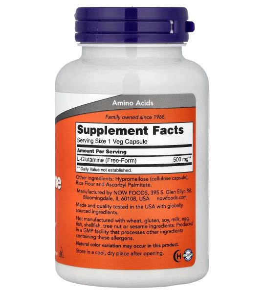 NOW Foods L-Glutamine 500mg Amino Acid Supports Immune Function 120 Veg Capsules